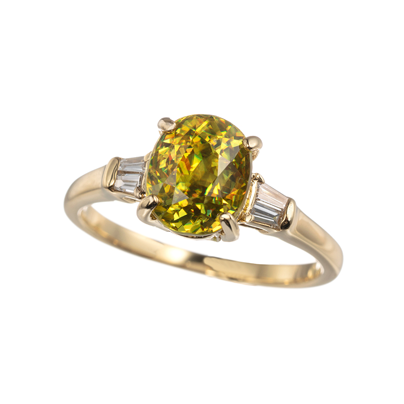 K18YG スフェーン ダイヤ リング SH 2.79ct D 0.15ct