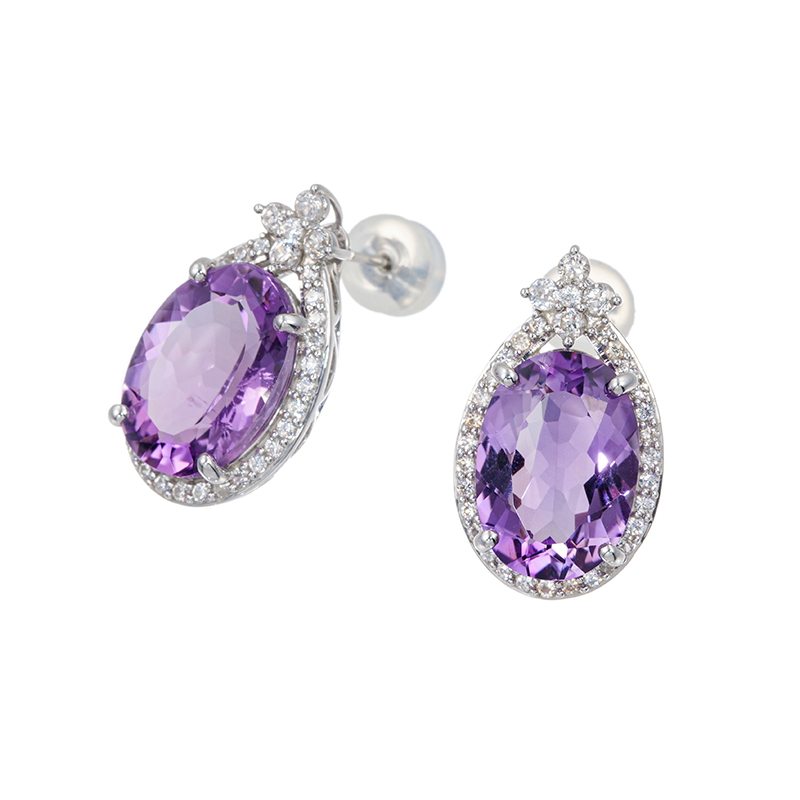 パラシル アメシスト 天然ホワイトジルコン ピアス AM 約10.00ct ZI 約0.90ct
