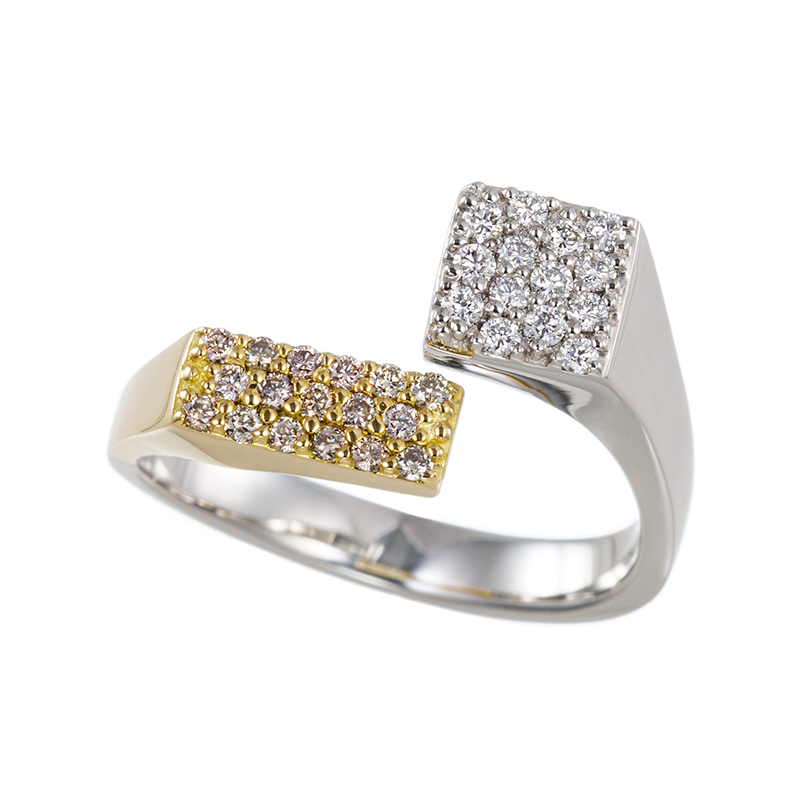 PT950/K18YG ダイヤモンド&ブラウンダイヤハグリングD約0.14ctBRD約0.14ct 