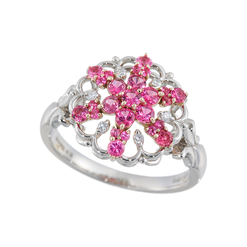 PT950/K18PGアヤナスピネルダイヤ紅リングSP約0.60ctD約0.04ct