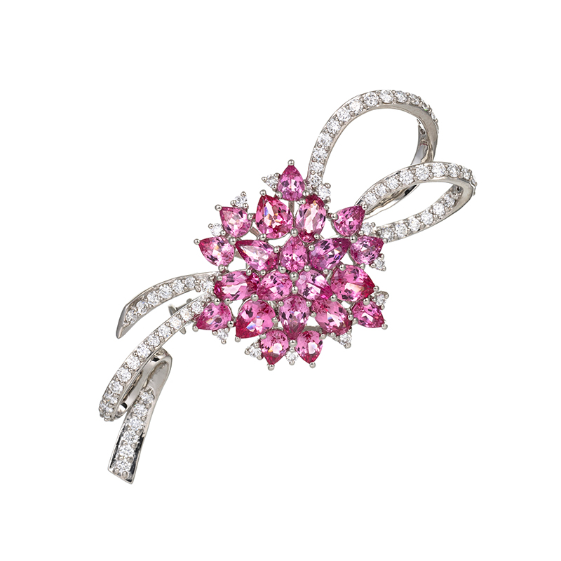 PT950アヤナスピネルダイヤルミナリー・ブロッサムブローチSP約3.90ctD約0.75ct