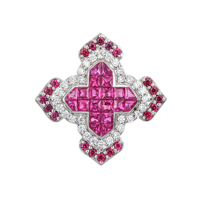 PT950 ルビー ダイヤ ミステリークロス ミステリーセッティング ペンダントトップ RB 約0.