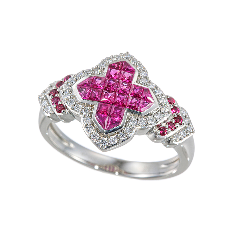 PT950 ルビー ダイヤ ミステリークロス ミステリーセッティング リング RB 約0.60ct 