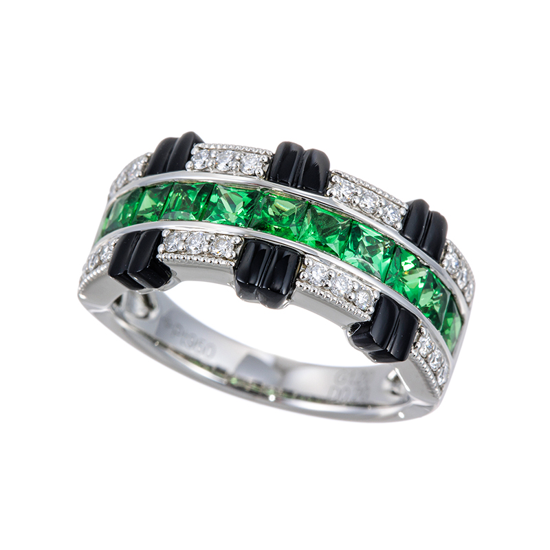 PT950 ツァボライト ダイヤ オニキス リング TS 1.50ct D 0.20ct