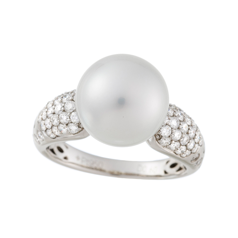 PT950オーロラヴィーナス白蝶真珠ダイヤリングP約11.0mmD約0.60ct