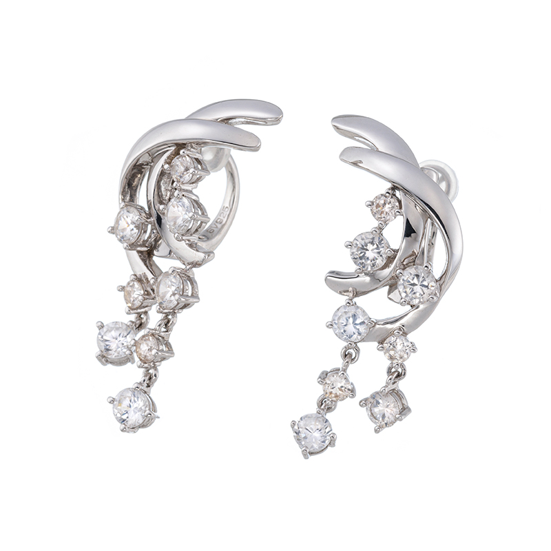 パラジウムシルバー950 天然ホワイトジルコン Mia フェザータッチイヤリング ZI約3.80ct