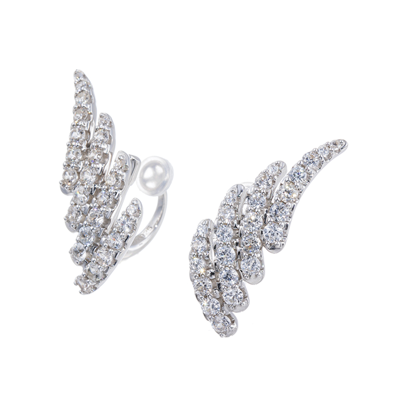 パラジウムシルバー950天然ホワイトジルコンMiaフェザータッチイヤリングZI約3.30ct