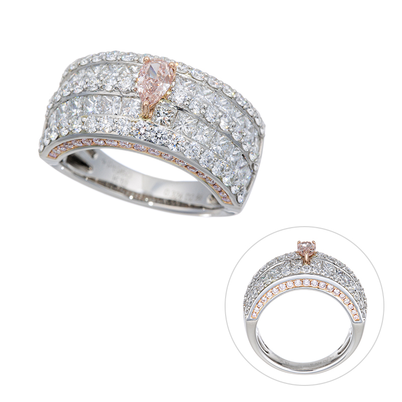 GSTV PT950/K18PGファンシーオレンジィピンクダイヤ&ピンクダイヤ