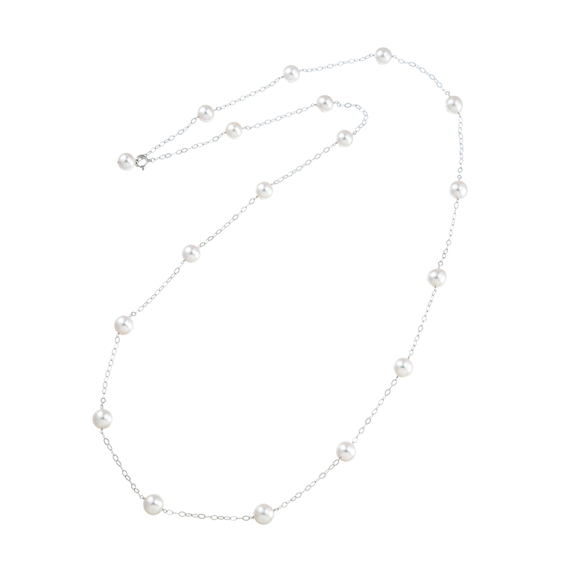 純プラチナ/PT850 アコヤ真珠(輝夜) オーバルカーロ ステーションネックレス P 約7.5mm