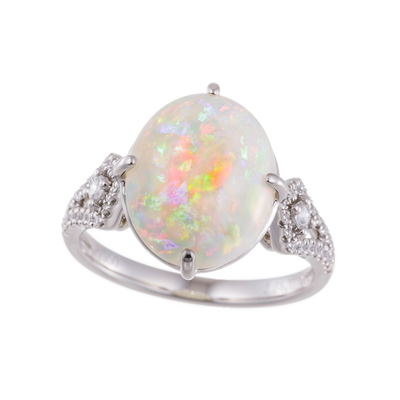 PT950 ホワイトオパール ダイヤ リング OP 3.84ct D 0.19ct