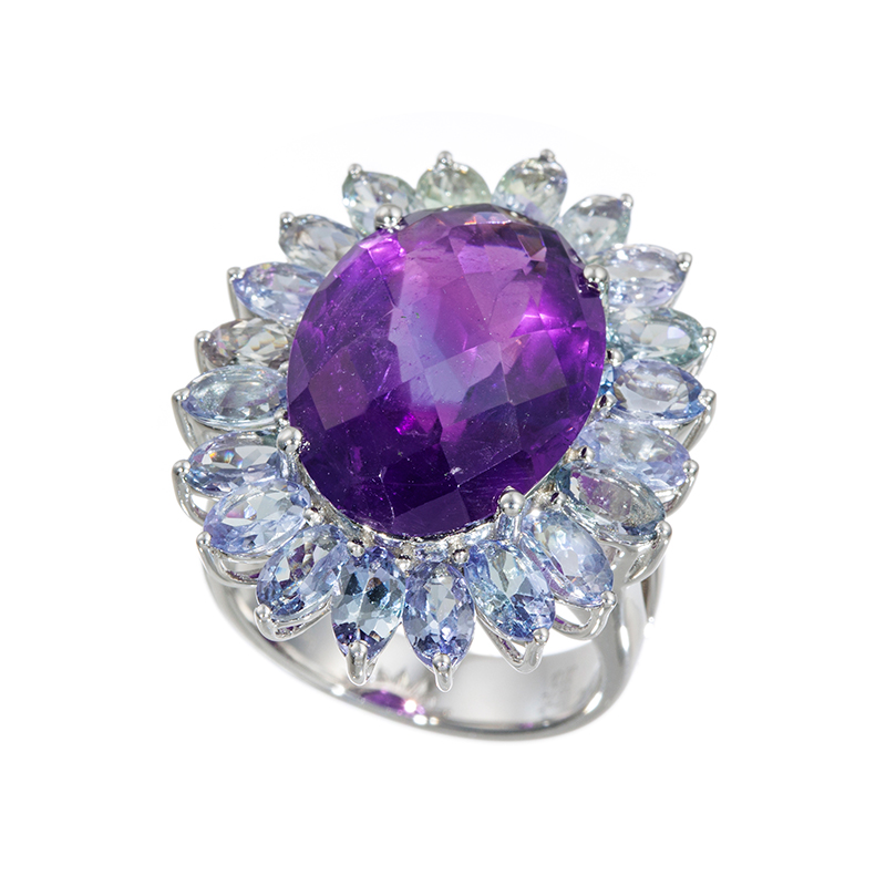 パラジウムシルバー950 アメシスト ゾイサイト リング AM約10.00ct ZO約4.20ct