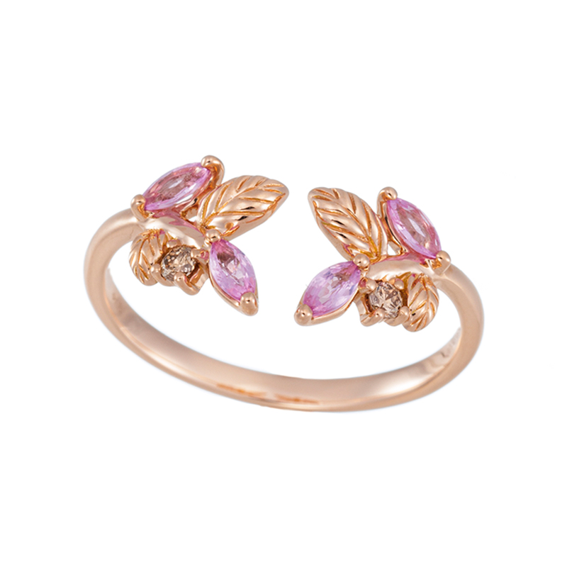 K18PG ピンクサファイア ブラウンダイヤ リング PS 約0.25ct BRD 約0.04ct 