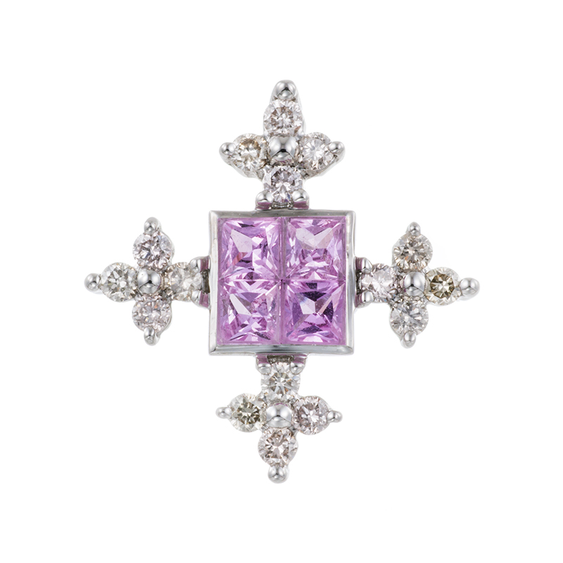 PT950 ピンクサファイア ブラウンダイヤ ミステリーセッティング ペンダントトップ 