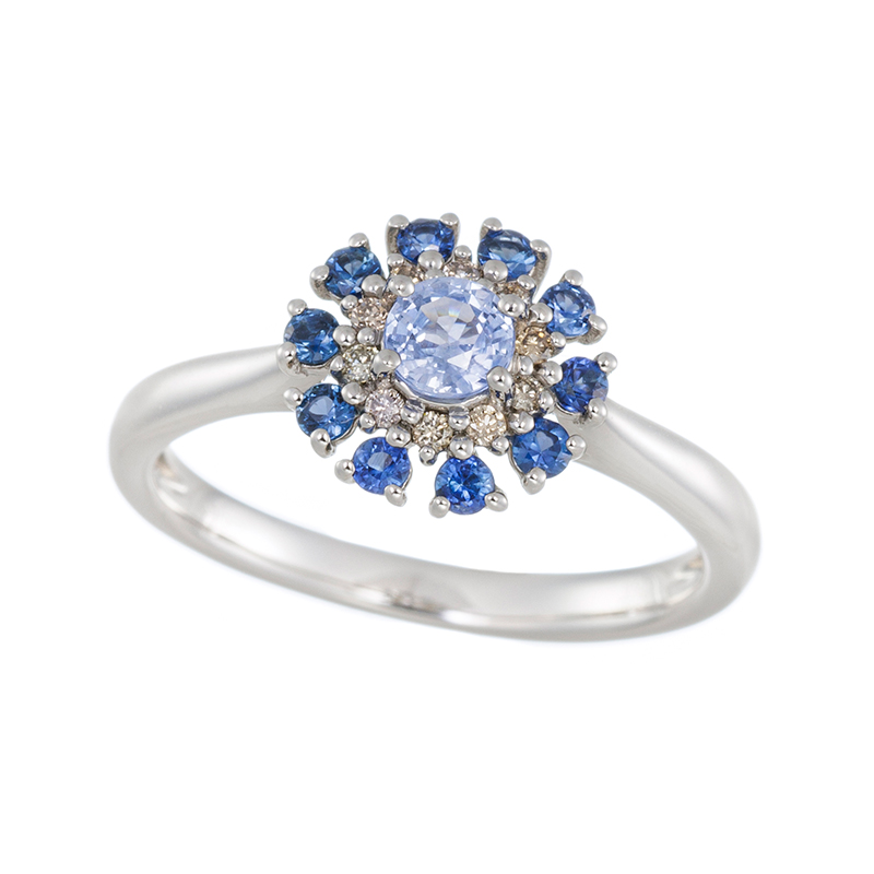 PT950 アイスブルーサファイア & ライトブルーサファイア ブラウンダイヤ リング IBS 約0