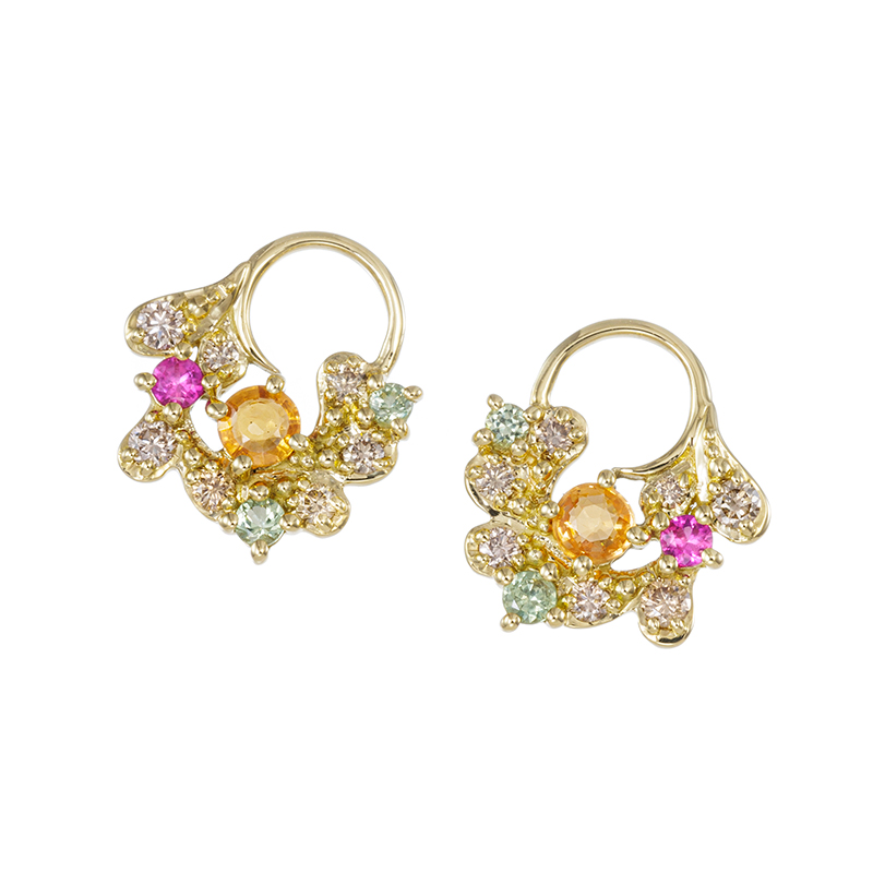 K18YGスペサタイトガーネットブラウンダイヤグリーンサファイア＆ピンクサファイアチャーム