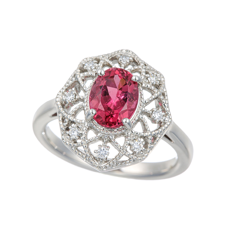 PT950 ルベライト ダイヤ リング RT 約1.00ct D 約0.08ct