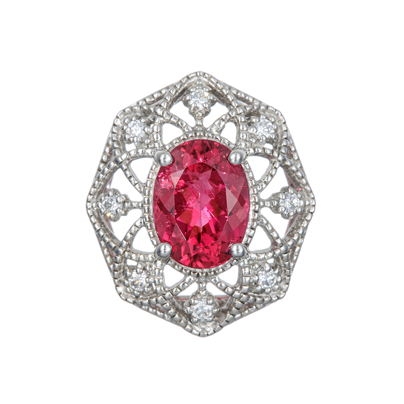 PT950 ルベライト ダイヤ ペンダントトップ RT 約1.00ct D 約0.08ct