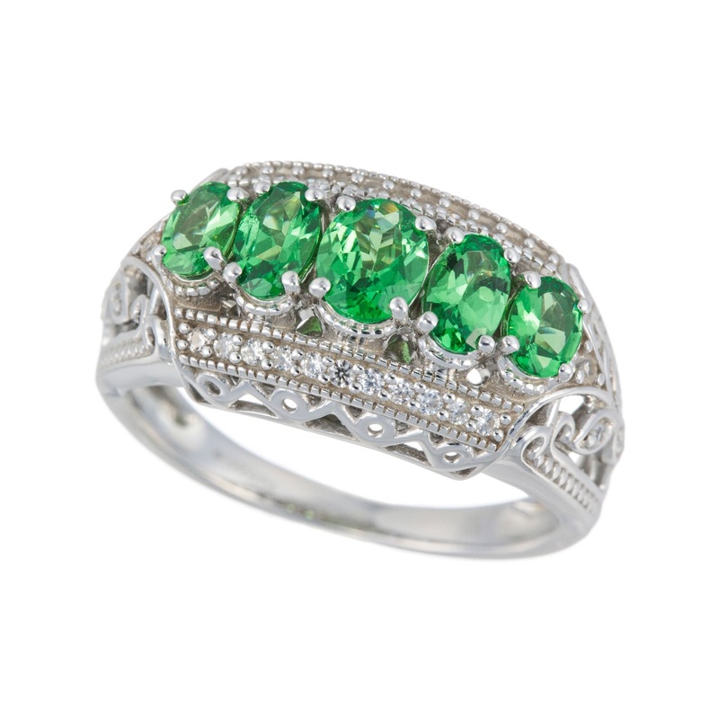 パラジウムシルバー950 ツァボライト 天然ホワイトジルコン リング