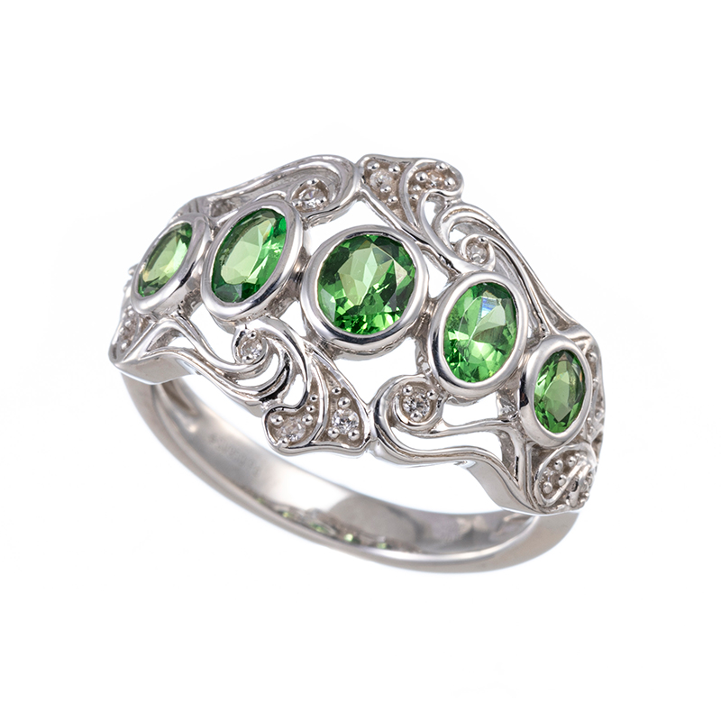 パラジウムシルバー950ツァボライト天然ホワイトジルコンリングTS約1.00ctZI約0.05ct