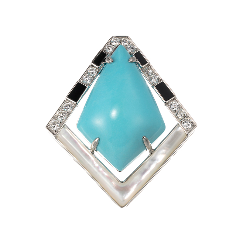 PT950 スリーピングビューティーターコイズ ダイヤ 白蝶貝 オニキス ペンダントトップ