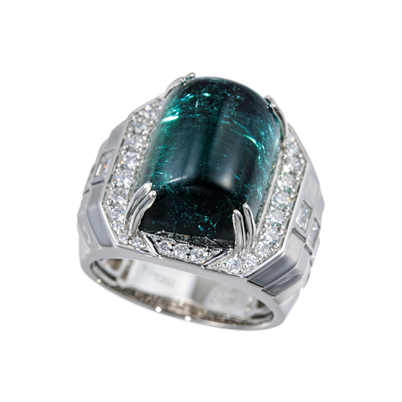 PT950 インディゴライトトルマリン ダイヤ リング T 20.46ct D 1.06ct