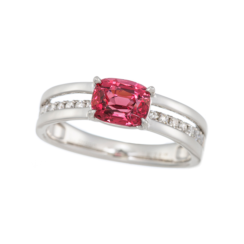 PT990ミャンマー産レッドスピネルダイヤリング