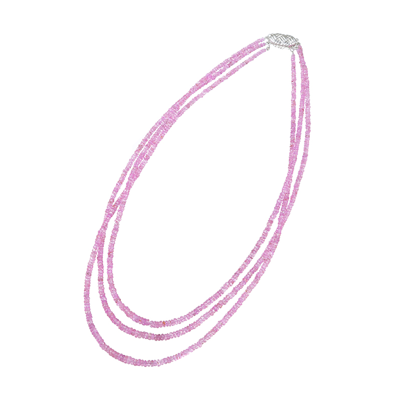 SVピンクサファイア3連ネックレスPS約150.000ct