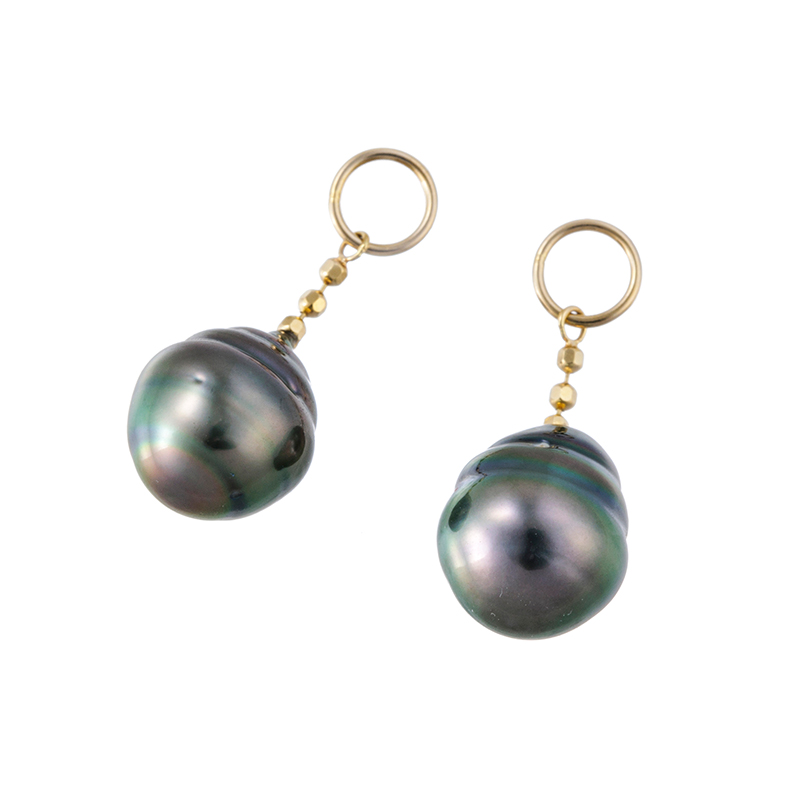 K18YG 黒蝶真珠 ナチュラルダークグリーンカラー バロック チャーム P 約9.0mm