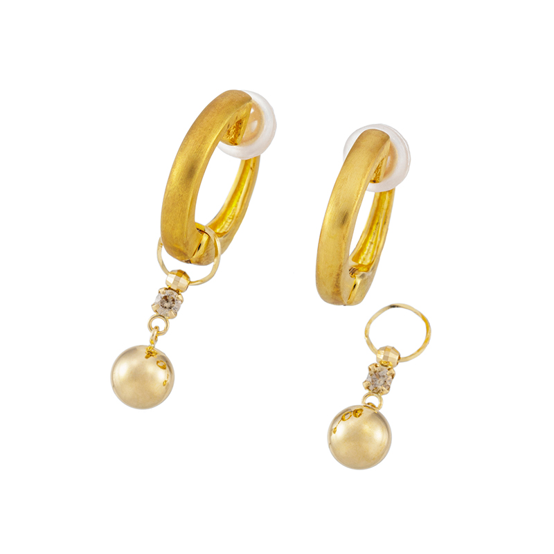 K18YG/SVブラウンダイヤモンドチャーム＆フェザータッチイヤリング2点セット