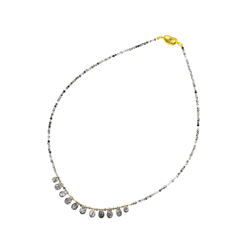 SV/K18YG トルマリネーテッドクォーツ ネックレス QU 約24.00ct