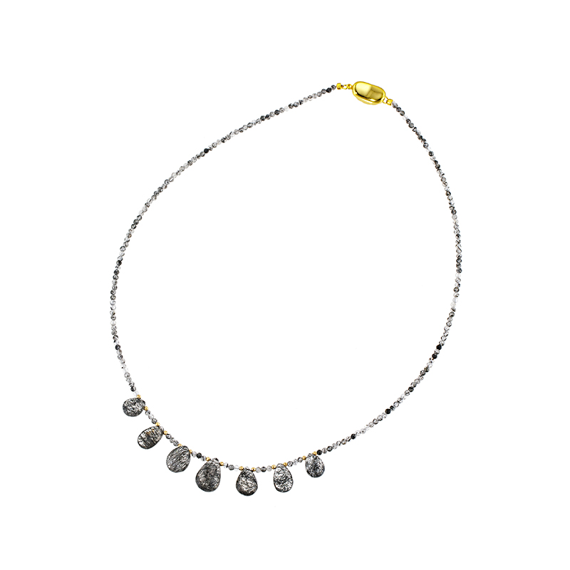 SV/K18YG トルマリネーテッドクォーツ ネックレス QU 約28.00ct