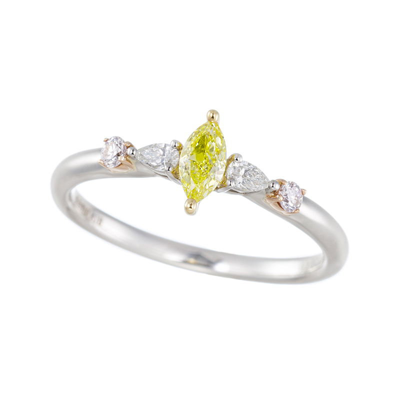 PT950/K18YG/PGファンシーインテンスイエローダイヤ&ダイヤ&ピンクダイヤリング(SI1)