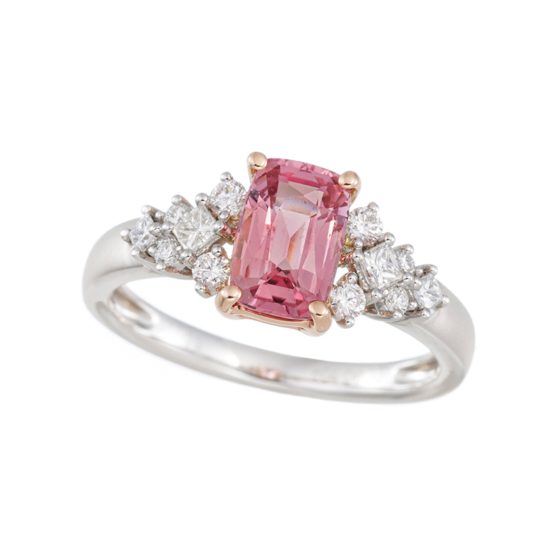 PT950/K18PG マダガスカル産パパラチアサファイア ダイヤ リング 