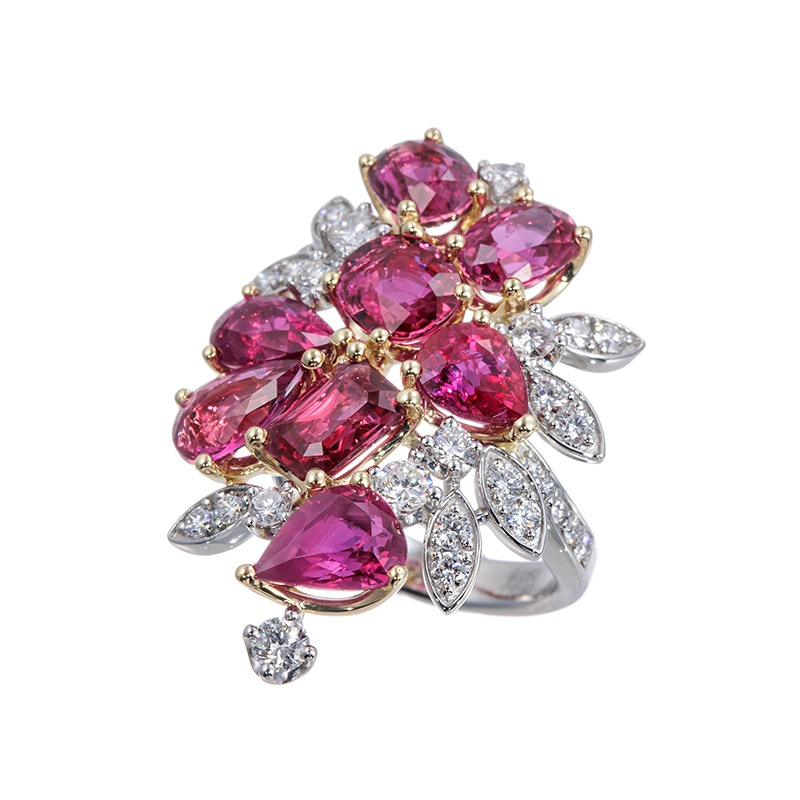 PT950/K18YG モザンビーク産非加熱ルビー ダイヤ リング RB9.050ctD0.92ct