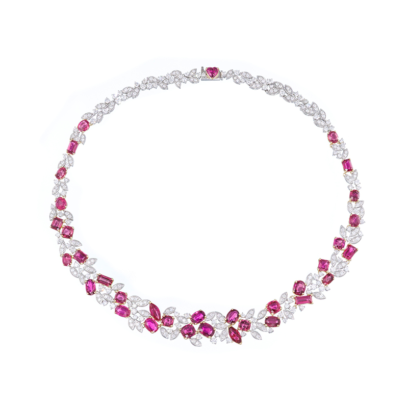 PT950/K18YG モザンビーク産 非加熱ルビー ダイヤ 楽ラスプ ネックレス RB 39.95