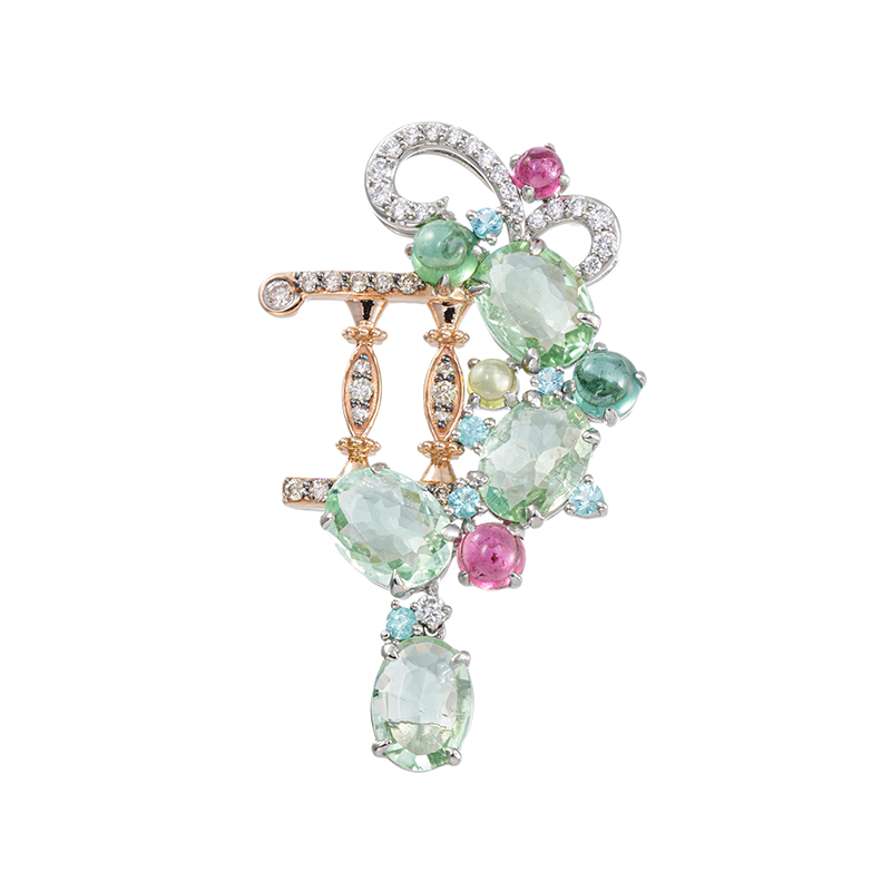 PT950/K18PG トルマリン ルベライト ダイヤ & ブラウンダイヤ ガーデン ペンダントトッ