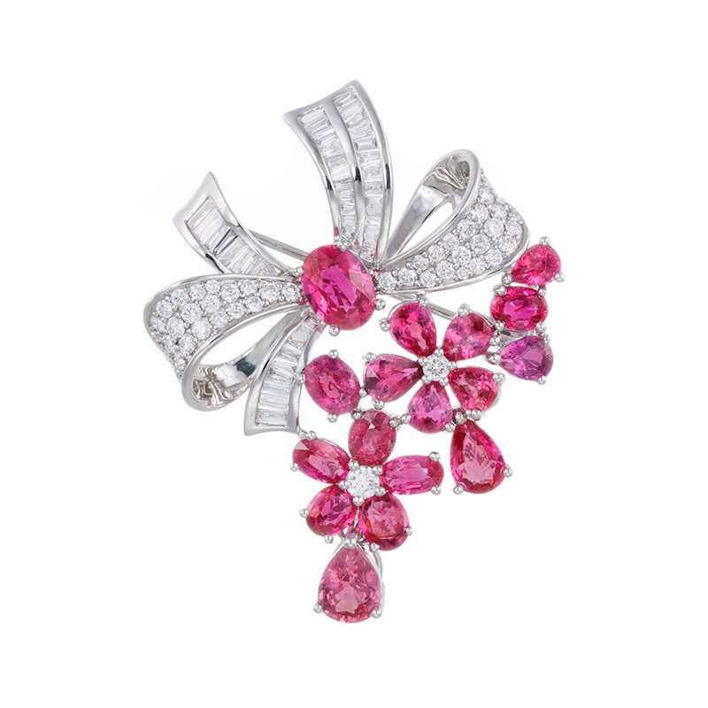 PT950 タンザニア産非加熱ルビー ダイヤ ペンダントブローチ RB 5.95ctD1.10ct