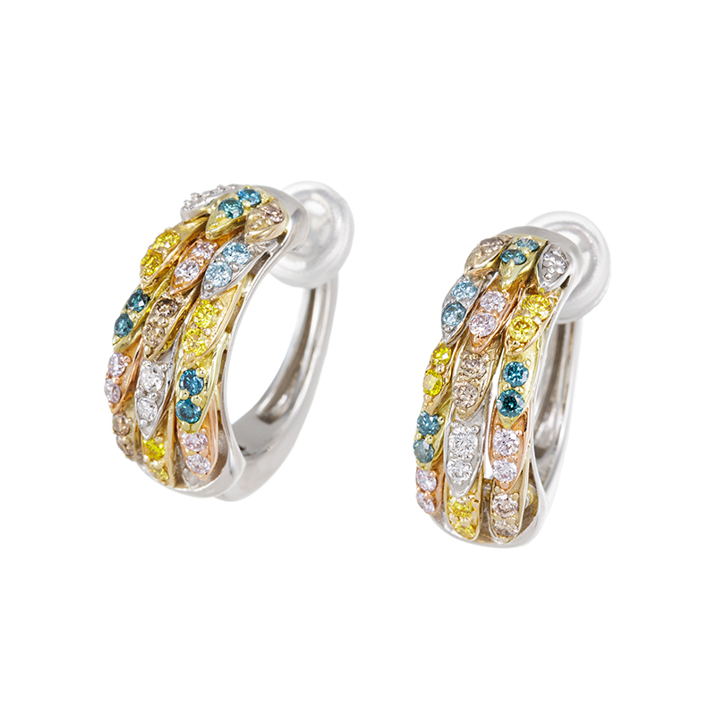 PT950/K18YG/CG/GG/PG ダイヤモンド Colorful フェザータッチイヤリング 