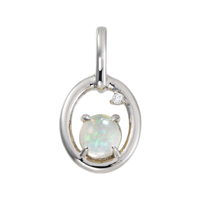 PT950 メキシコオパール ダイヤ Lua ペンダントトップ OP約0.35ctD約0.008ct