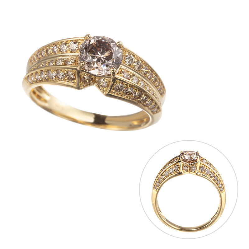 K18YG ブラウンダイヤモンド Shams リング BRD 約0.90ct BRD 約0.48ct