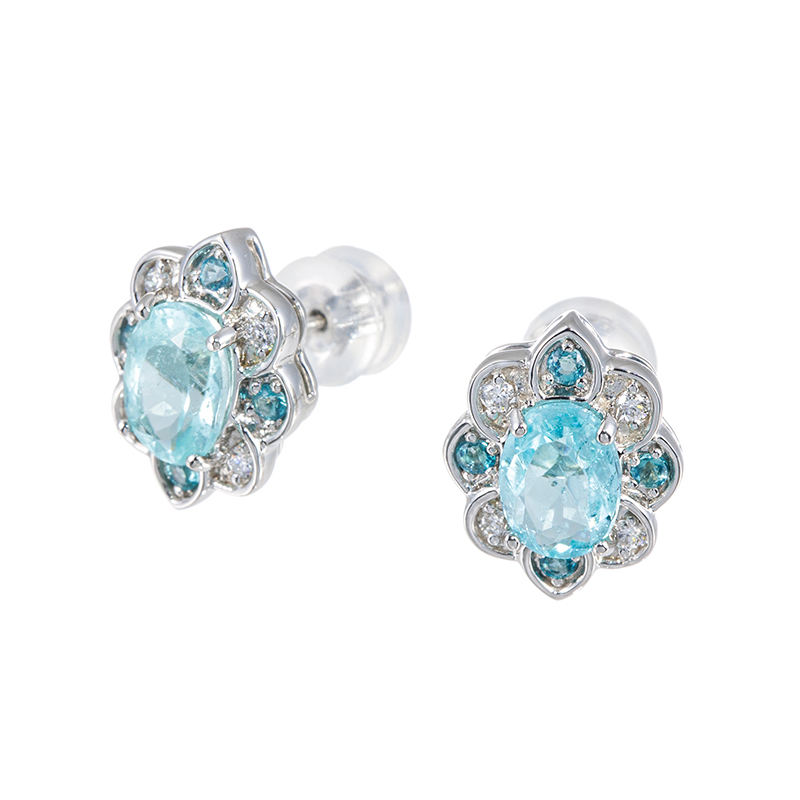 PT950 モザンビーク産パライバトルマリン グランディディエライト ダイヤ ピアス