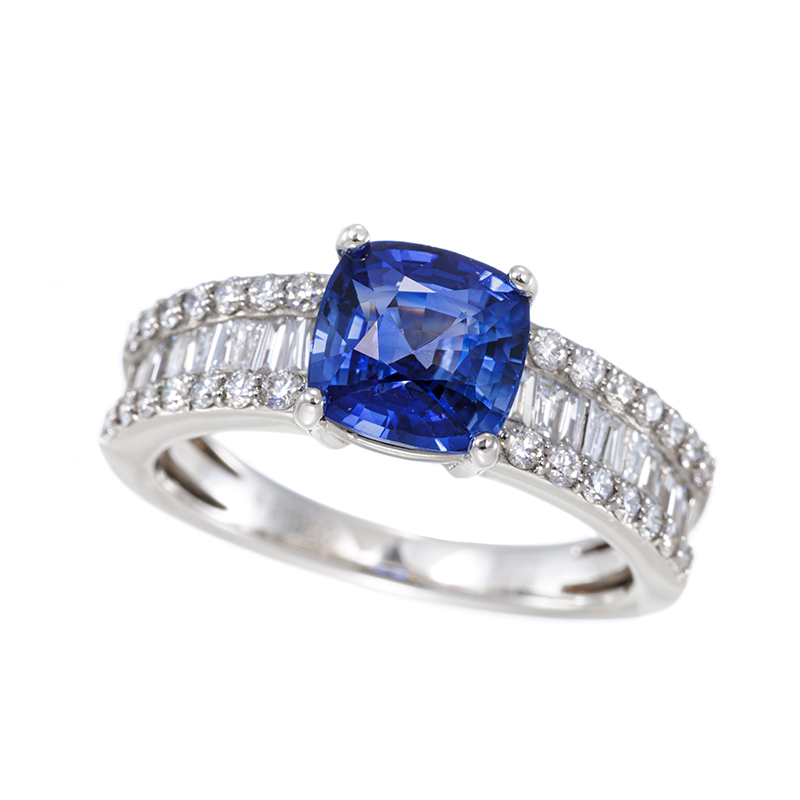 PT950 スリランカ産サファイア ダイヤ リング SA 2.174ct D 0.66ct 