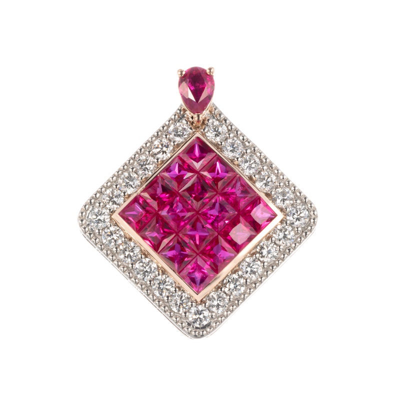 PT950/K18PGルビーダイヤミステリーセッティングペントップRB約1.10ctD約0.35ct