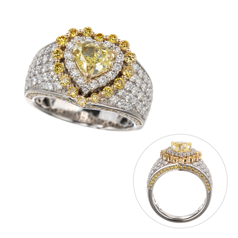 PT950/K18YG ファンシーインテンスイエローダイヤモンド & ダイヤ(リリー) リング