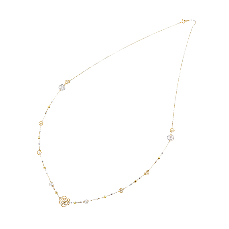 K18YG/WG 2カラーローズデザイン ネックレス 約2.6g