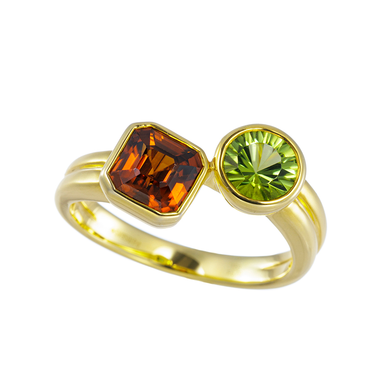 パラジウムシルバー950 ブラウンジルコン コンケーブカット ペリドット リング ZI 約1.50c