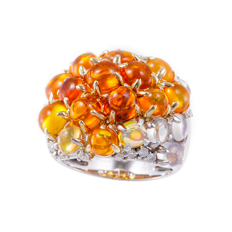 PT950/K18YG メキシコオパール & ウォーターオパール ダイヤ リング