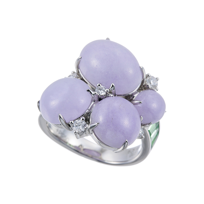 PT950 ラベンダーヒスイ ツァボライト ダイヤ リング