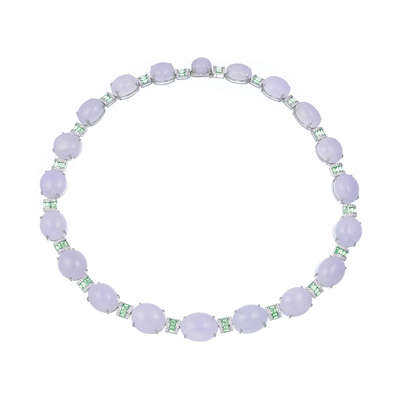 PT950 ラベンダーヒスイ ツァボライト ダイヤ 楽ラスプ ネックレス