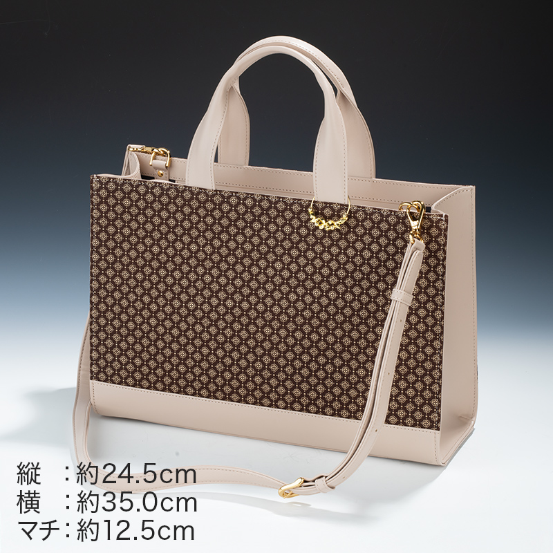 甲州印伝スターフラワーバッグ(グレージュ地・白漆)＆パラジウムシルバー950ブローチセット